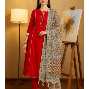 Women Red Kurta with Pant & Dupatta